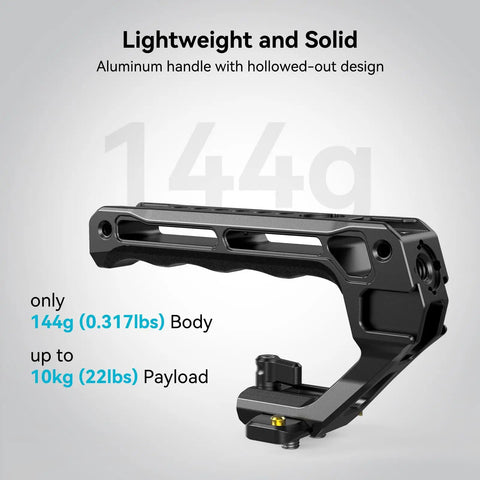 Lightweight NATO Top Handle With Quick Release NATO Rail For DSLR Camera Cages, ergonomic silicone grip, black aluminum, 144g on scale