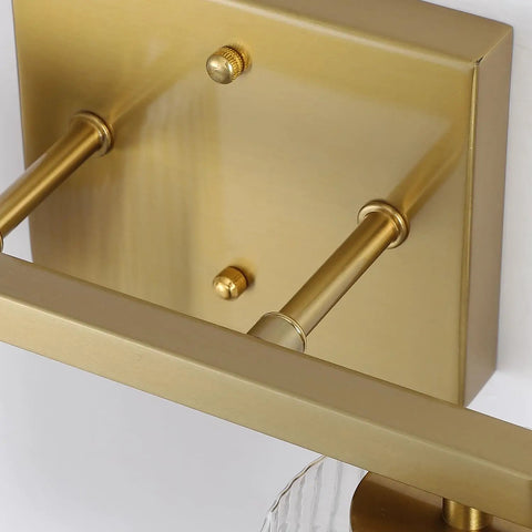 Gold wall mount detail of Two Light Brushed Nickel Vanity Light Over Mirror With Textured Glass Shade Modern Wall Mount Bath Fixture
