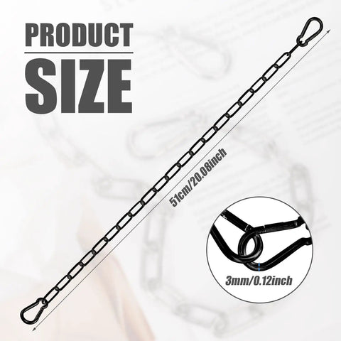 Stainless Steel Gate Chain Lock 20 Inch With Dual Carabiners weatherproof, shown in size comparison, 51cm/20.08in, 3mm thick.