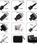 DT-DIATOOL diamond tile drill bit set with 6–65mm hole saws, milling/finger bit, chamfer bit, hex adapter, case.