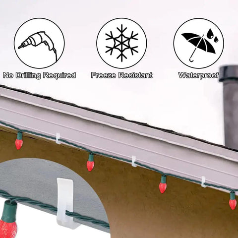 Christmas Light Clips For Fascia Boards Fits One To One And Five Eighths Inch Thickness Roof Gutter Fence Hooks White 100 Pieces Easy Install Outdoor Holiday Decor installed on fascia