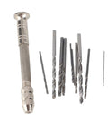Ultra Handy Precision Pin Vise Hand Drill With 10 Pcs HSS Drill Bits Set 0.5 To 2 mm Mini Hand Drill Tool Kit displayed on white background
