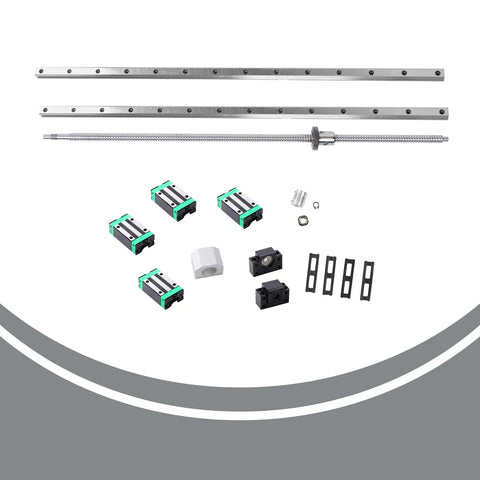 Two Pack 800mm Linear Guide Rails And SFU1605 800mm Ball Screw With BF12 BK12 End Support Kit components displayed