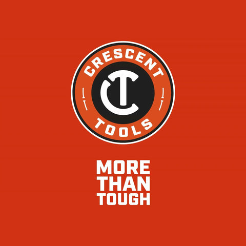 Crescent Tools logo with tagline 'More Than Tough' on orange background