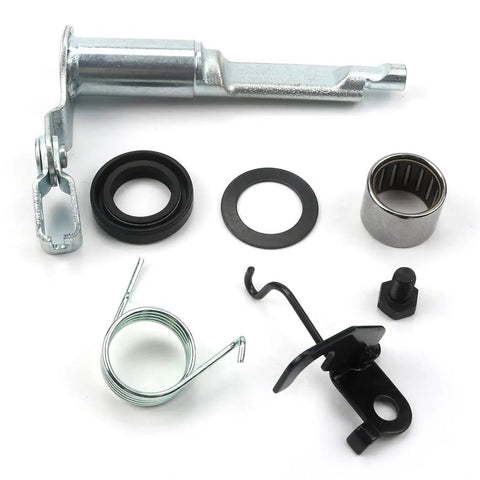 Beefed Up Clutch Cable Actuation Arm Kit For ATV Models Like RZ350 And Banshee 350 Replacement Push Lever Assembly With Spring Bolt Clamp Bearing Seal Washer Plate And Yamaha Compatible, parts laid out