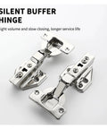 Silent Buffer Hinge showing two polished metal hinges for cabinet doors, designed for quiet closing with longer service life.