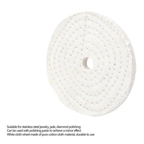 White Cotton Buffing Wheel For Jewelry And Metal Polishing 4 Inch Pro Grade Shine With Mirror Finish Safe On Jade front view