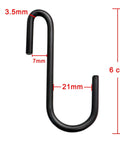 Heavy Duty S Hooks Black Small Size 10 Pack for Kitchen Bathroom Bedroom and Office Hanging Hangers with dimensions shown