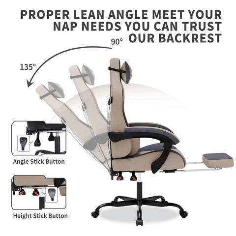 Gaming Chair With Massage And Footrest Ergonomic PC Gaming Chair With Headrest And Lumbar Support High Back Design 300 Lb