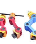 Universal Adjustable Mill Workpiece Stop Positioner Dead Nuts Precise Lathe Milling Locator Tool in red, blue, and orange colors.