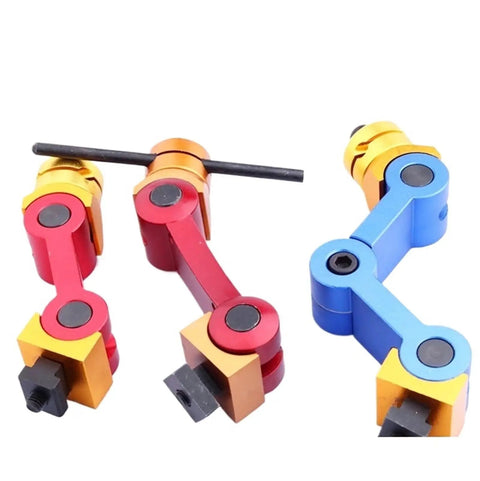 Universal Adjustable Mill Workpiece Stop Positioner Dead Nuts Precise Lathe Milling Locator Tool in red, blue, and orange colors.