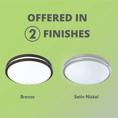 Offered finishes of Jordan 14 Inch LED Flush Mount in Satin Bronze and Satin Nickel with Opal Glass Diffuser