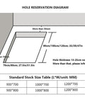 Hole reservation diagram showing dimensions for Heavy Duty Electric Attic Ladder With Remote Control Pull Down Loft Staircase.