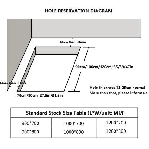 Hole reservation diagram showing dimensions for Heavy Duty Electric Attic Ladder With Remote Control Pull Down Loft Staircase.
