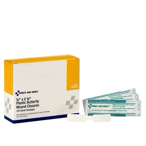 First Aid Only butterfly wound closures, plastic, 2 3/4 x 1/2 in, box of 100
