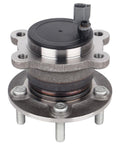 Beefy rear wheel bearing and hub assembly for Ford C-Max and Escape, 2013-2019, with five-lug pattern and ABS, rear hub playing focus.