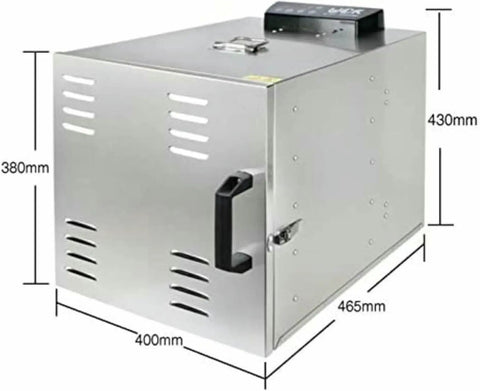 Pro-Level 10-Layer Commercial Food Dehydrator Stainless Steel Electric Drying System with dimensions 400mm x 380mm x 430mm.