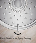 Close-up of Purist Three Function Showerhead 2.5 Gpm Polished Chrome With Full Coverage Spray Pulsating Massage And Silk Spray Easy Thumb Tab Mode Switch