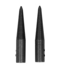 Top Notch Tapered Spindle Adapter Kit Holds Six Pieces For Bench Grinder And Buffer Polish Wheels Featuring Dual Thread Directions Plus Two Quick Grip Wrenches, showing two tapered spindle adapters, black steel, for grinding.