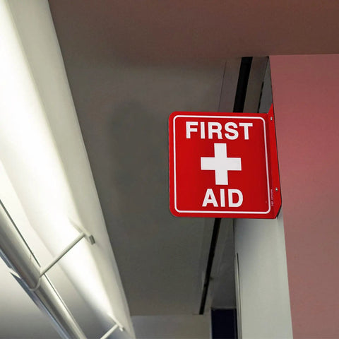 First Aid Signs For Workspaces, 2 Pack Of 6X6 Acrylic Plates With Pre Drilled Holes And Matching Screws, Fade Proof Waterproof Finish, Zero Hassle Mount, Rock Solid Build