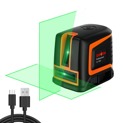 Rechargeable Self Leveling Laser Level With Green Cross Lines, Pro Grade 66 Ft Range And 150 Degree Expandable Angle, Type C Fast Charge