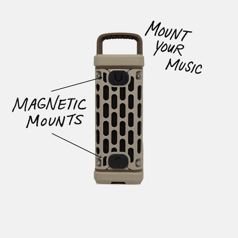 Ranger Outdoor Bluetooth Speaker 5.4, Rugged IP67 Waterproof, Shockproof, Ultra Portable, tan finish, magnetic mounts detail