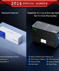 Four-Spool Filament Dryer Box S4 For 3D Printers With Rapid Heating and Auto Humidity Control showcased with vacuum bag set.