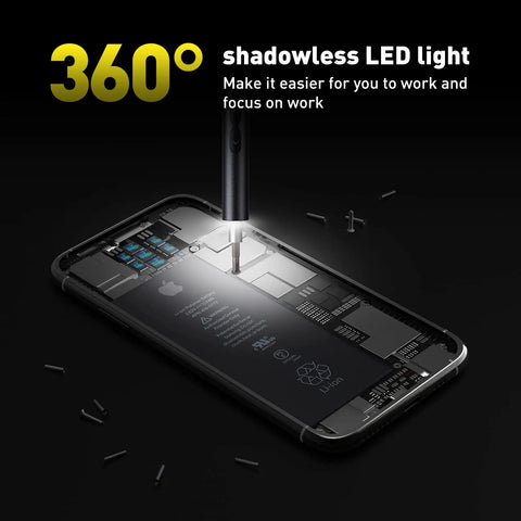 Newest 51 In 1 Mini Cordless Precision Screwdriver Kit With S2 Steel Magnetic Bits used on smartphone with 360° shadowless LED light