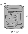 Diagram showing Keepsakes Mixer Cover With Dust Protection Stain Resistant And Washable Cream Colored Appliance Cover dimensions.