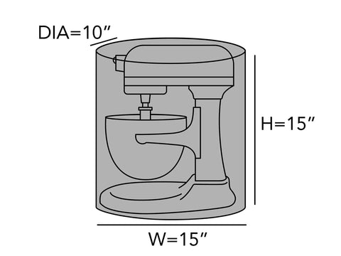 Diagram showing Keepsakes Mixer Cover With Dust Protection Stain Resistant And Washable Cream Colored Appliance Cover dimensions.