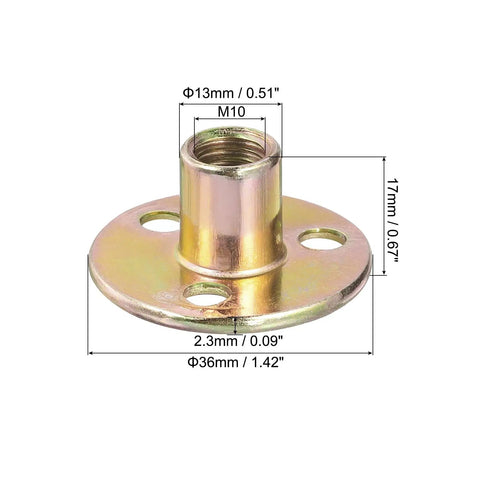 Top Shelf Heavy Duty M10 Screw In Tee Nuts Made From Premium Carbon Steel Round Flange T Nuts with dimensions, ideal for furniture hardware.