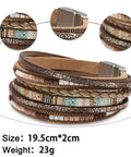 Totally Fire Leather Wrap Bracelet For Women Featuring Super Comfy Braided Leather Straps And Mixed Brown Beads With A Boho Western Layered Cuff Look That Gets Compliments Every Single Day, showing size and design details.