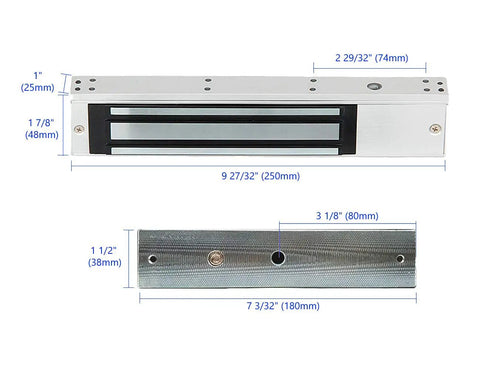 Outdoor Waterproof Magnetic Door Lock 12V 24V 600lbs Holding Force With Z And L Brackets dimensions