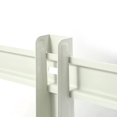 Close-up of Heavy Duty Outdoor Wall Mount Bracket For Ductless Mini Split Air Conditioner And Heat Pump Systems, white steel