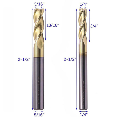 Pro Grade Solid Carbide End Mill Set For Aluminum 5 Pcs One Eighth To Three Eighths Inch ZRN Coated 3 Flute 37 Degree Helix HRC55 CNC Router Bits Square End Bits