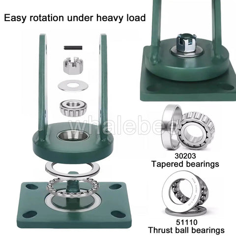 Rig Ready Heavy Duty Casters With Silent Rubber Wheels And Locking Brakes Swivel Plate Mount Ball Bearing Caster Set For Shop Cart 4400 Lb Capacity Built Like A Tank For Easy Rolling exploded view showing components and bearings for heavy load rotation.