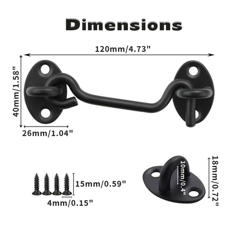 Four Inch Hook And Eye Door Latch Tough As Nails Heavy Duty Stainless Steel Black Finish Gate Latch dimensions