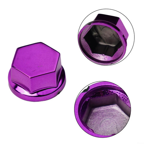 Purple 30 Piece Motorcycle Bolt Cap Covers Assortment Kit With Hex Head Dome Caps For Engine Frame And Fairing Protection Fits Kawasaki Honda Suzuki Dirt Bikes Chrome Plated Plastic Finish, close-up purple hex cap