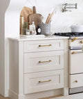 Modern kitchen featuring drawers with 10 Pack Antique Brass Cabinet Pulls With 3 Inch Center Hole Retro Vintage Square Drawer Pulls.