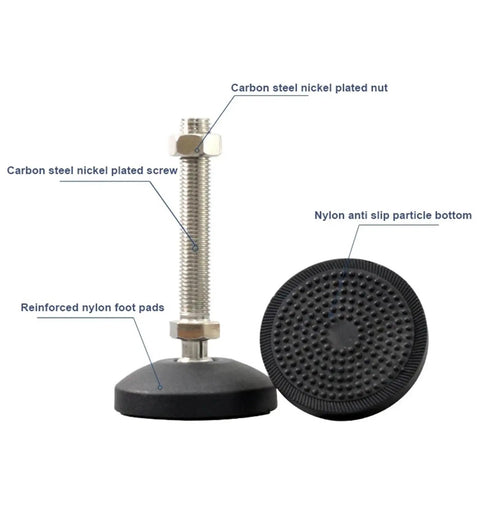 Heavy Duty Adjustable Leveling Feet 4 Pack For Furniture Rock Solid Anti Wobble Glide Pads With Thickened Nylon Base close-up of components.