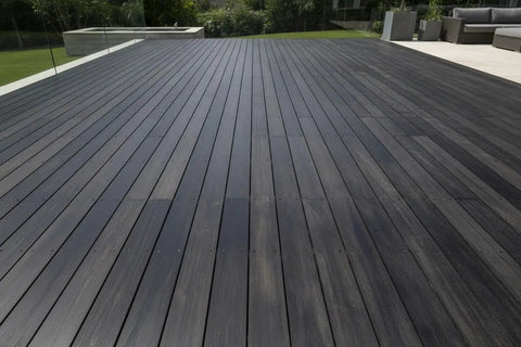 Pro Grade Reactive Water Based Wood Stain For Interior Or Exterior Creates A Badass Smoked Black Brown Finish with sleek deck surface.