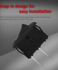 Mini 12V 20A SPST Rocker Switch for Automotive and DIY Projects, angled view, showing snap-in design and two pins, black nylon body