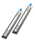 Full Extension Side Mount Drawer Slides Built Tough Ball Bearing Cabinet Runners with heavy duty steel tracks, showing dual sliders.