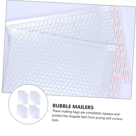 White Bubble Mailers 24x35cm Plus 5cm Padded Envelopes Shockproof Packaging Bags shown with bubble lining and self-seal strip.