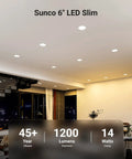 Room with 4 Pack 6 Inch Ultra Slim LED Recessed Ceiling Lights Canless With Junction Box IC Rated Daylight 5000K Dimmable 14W