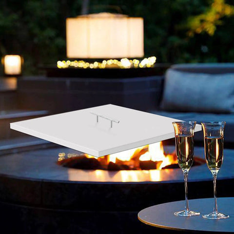 Stainless Steel Fire Pit Cover For 21 And 27 Inch Round Pits With Handle Portable Fire Pit Lid To Seal In Heat at night scene