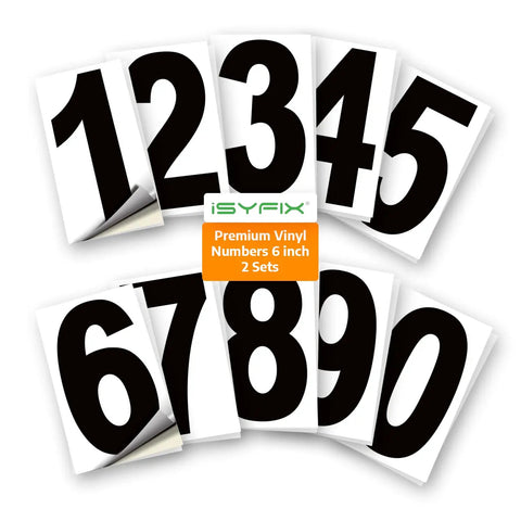 Bold White Vinyl House Numbers Two Sets Of 6 Inch Pre Spaced Address Stickers showing numbers 0-9 for visibility