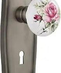 Old School Prairie Plate Privacy Door Hardware Set With Keyhole Rose Porcelain Knob Antique Pewter Finish Solid Brass Plates
