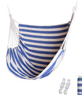 Black And White Canvas Hammock Chair For Indoor And Outdoor Chill, Durable Rope Swing, Easy To Clean Cotton Blend Fabric, Removable Seat, Stable Swing, Includes Two 2m Ropes, blue and white stripes