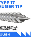 Built Tough Stainless Steel Self Drilling Screws With T25 Star Drive, Heavy Duty Deck And Framing Fasteners, Subfloor Board Hardware, Size Ten By Two Point Five Inch, 100 Count Bulk Pack, Type 17 auger tip design for faster driving.